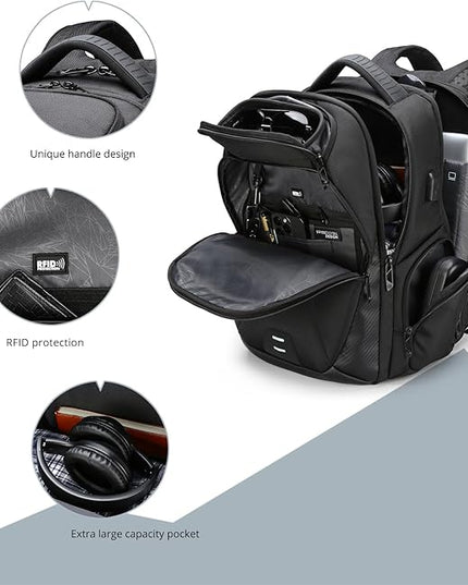 Swissdigital Design Men's Laptop Backpack with Apple Find My, Business Travel Backpack with USB Charging Port and RFID Protection, Work Backpack Fits 15.6 inches Computer,Black| SD16959508F-01