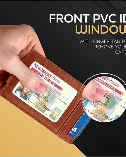 Money Clip Leather Wallet For Men Slim Front Pocket RFID Blocking with Super Strong Magnetic