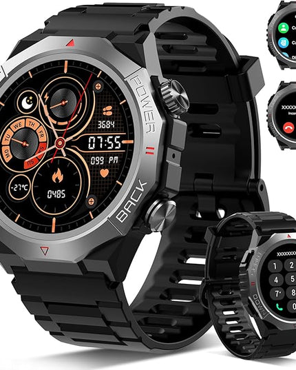 Military Smart Watches for Men(Answer/Make Calls), 1.39"HD Fitness Watch, 24/7 Heart Rate Sleep Monitor, Smart Watch for Men 110+ Sport Modes, 30Day, IP68 Waterproof Smartwatch for Android iOS, Black