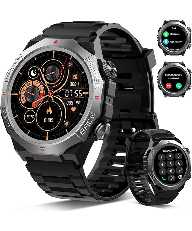 Military Smart Watches for Men(Answer/Make Calls), 1.39"HD Fitness Watch, 24/7 Heart Rate Sleep Monitor, Smart Watch for Men 110+ Sport Modes, 30Day, IP68 Waterproof Smartwatch for Android iOS, Black