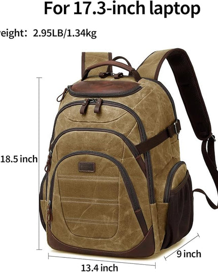 Travel Laptop Backpack 17.3 inch XL Computer Backpack for Men Waxed Canvas College Daypack Business Backpack Brown