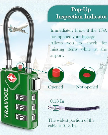 TSA Approved Luggage Locks, Travel Locks Which Also Work Great as Gym Locks, Toolbox Lock, Backpack and More 1,2,4,6 &10 pk (Army Green)