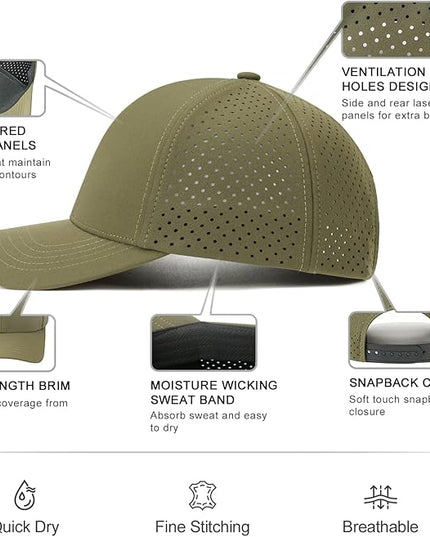 VOBOOM Men Quick Dry Baseball Cap Laser Cut Mesh Ball Curved Brim Snapback Hat