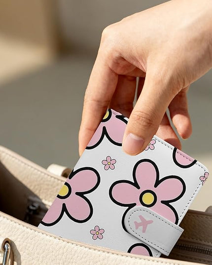 Passport Holder, Travel Wallet Cover with Pen Loop | Cute RFID Blocking Leather Case with Magnetic Closure for Travel Essentials-Posy