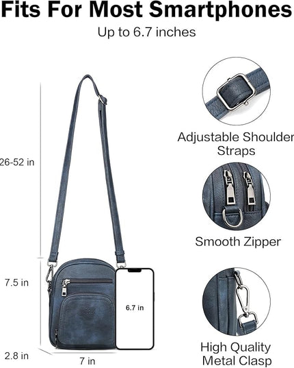 FADEON Small Purses for Women Crossbody Bags, Designer PU Leather Mini Cross Body Purse Travel Shoulder Bag Card Slots