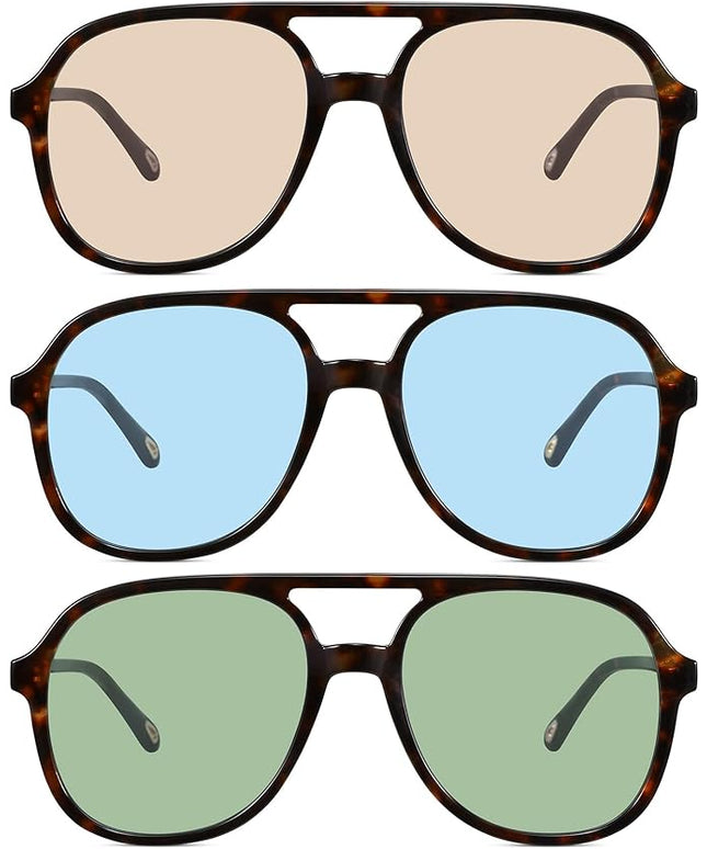 MEETSUN Retro Oversized Aviator Sunglasses for Women Men Trendy 70s 80s Vintage Square Aviators 3 Pack UV400
