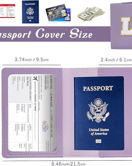Initial Passport Cover Holder and Luggage tag Set,PU Leather Passport Case Travel Suitcase Tag with Letter Patch, Personalized Travel Luggage Accessories Gifts for Women Grils Teenage Purple Letter Q