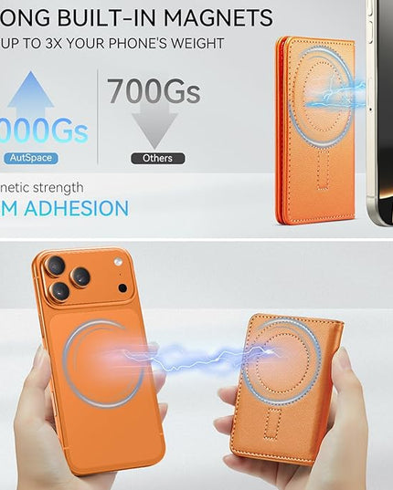 Vinich for MagSafe Wallet Magnetic RFID Blocking Card Holder Compatible with MagSafe Phones and Cases, Strong Magnet Minimalist Phone Wallet for iPhone 17/16/15/14/13/12/Pro/Max/Plus, Orange