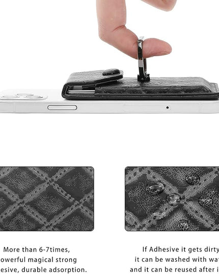 Cell Phone Card Holder RFID Ring Stand Stick on Wallet Card Holder of Phone All Smartphones Adhesive Credit Card Holder for Cell Phone-Black