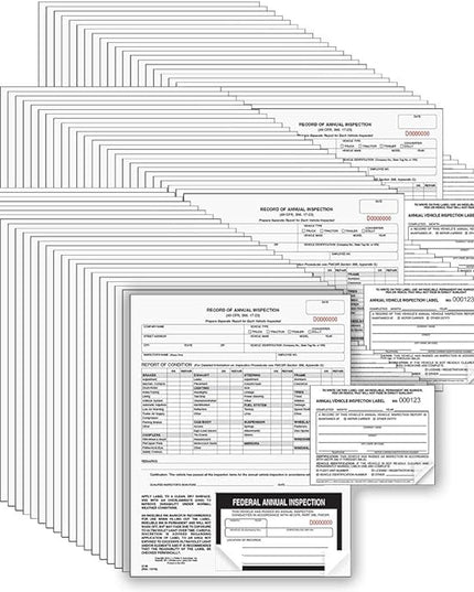 J. J. Keller 100-Pack, Record of Annual Inspection Form with Inspection Label & Prenumbered Vinyl Adhesive Label 2-Ply, 2-Ply Carbonless Form, DOT Compliant