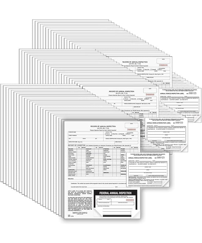 J. J. Keller 100-Pack, Record of Annual Inspection Form with Inspection Label & Prenumbered Vinyl Adhesive Label 2-Ply, 2-Ply Carbonless Form, DOT Compliant