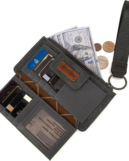 Montana West X Wrangler Wallet for Women Ladies Female Card Cases & Money Organizers Wristlet with Wallet Large Clutch with Coin Purse Smooth Zipper and Rfid Lining