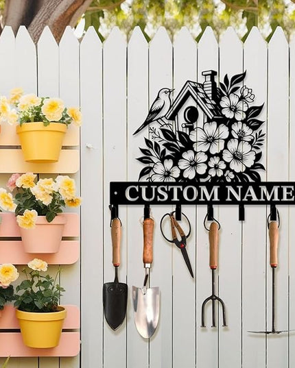peanut case Customized Keys Holder - Personalized Birds Flower Key Hooks Wall Metal Sign Decor,Wall Holder, Garden,Door Hook (Style B)