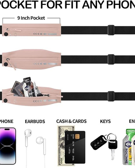 USHAKE Slim Running Belt for Women Men-Runners Phone Holder Fanny Pack, Adjustable, Bounce Free Waist Pouch bag for Workout, Money Belt, Run Gear Accessories Pink