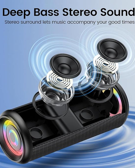 Portable Bluetooth Speaker, 2026 Bluetooth 5.4 Wireless Speaker with 20W HD Loud Stereo Sound, 20H Playtime, LED Lights, IP7, TWS Pairing, Built-in Mic, for Outdoor, Home, Beach, Party, Gift