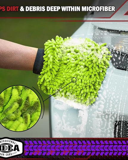 AIDEA Car Wash Mitt Microfiber, 2PK-Scratch-Free& Lint-Free, Premium Chenille Microfiber Wash Mitt-Green Extra Large Size (8''X12'')
