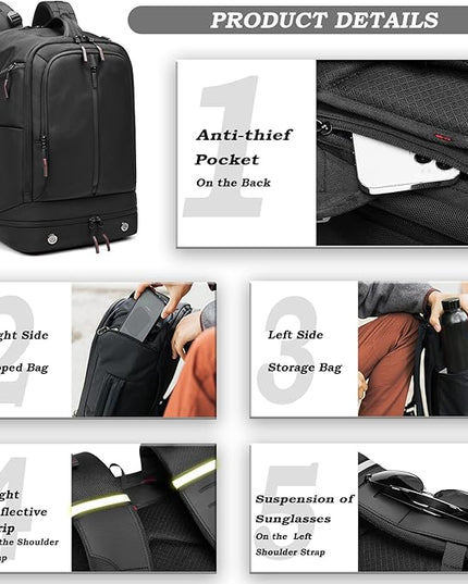Somago 16 Inch Laptop Backpack Water Resistant Carry On Daypack Backpack Anti Theft Travel Rucksack Backpack with Shoe Compartment Shoulder Strap for Men Women, 33L (Black)