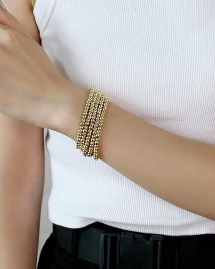 Elegance 11 designs 14K Gold Plated Bead Ball Bracelet Stretchable Elastic Gold Beaded Bracelets for Women