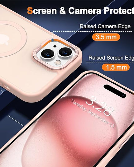 Hython Case for iPhone 15 Case Magnetic Translucent Matte Phone Cases 6.1" [Compatible with MagSafe] Thin Slim Fit Shockproof Bumper Hard Protective Cover for Women Men Girls, Frosted Pink