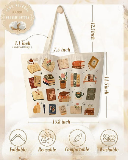 Large Tote Bag for Women - Canvas Tote Bag with Zipper Aesthetic Reusable Shoulder Bag for Gym, Travel, Work
