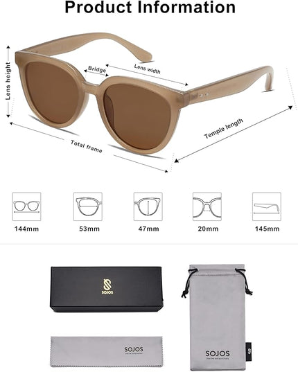 SOJOS Trendy Cat Eye Round Polarized Sunglasses for Women Fashion UV Protection Sunnies Sunglasses SJ2175
