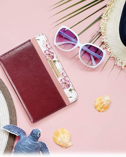 Passport Holder Cover Travel RFID Blocking Passport Cover Rose Gold Cute Flowers Passport Wallet with Elastic Band for Women