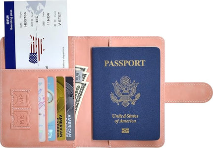 Passport Holder, Passport Cover with Credit Card Slot and Boarding Pass Slot Combo, Passport Wallet Case Book Travel Must Have, RFID Blocking Leather Travel Accessories, Pink