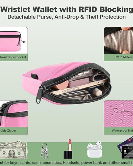 Clip and Go Strap for Phone with Wallet Crossbody, Adjustable Phone Lanyard with Detachable RFID Wristlet Wallet & Ultra-Thin 360° Rotatable Metal Tabs for All Smartphones (Pink)