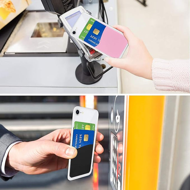 Senose Phone Card Holder, Phone Wallet Stick On Double Pocket for Back of Cellphone Silicone Credit Card, Business Card & Id Compatible for iPhone Samsung Any Smartphone Pack of 6