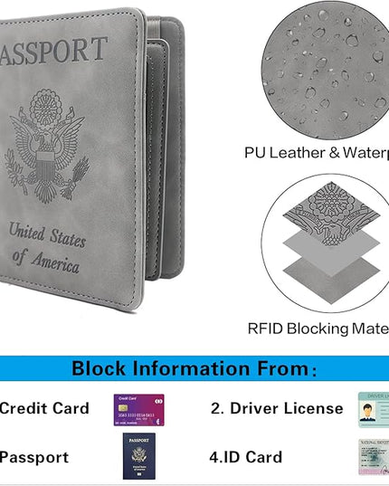 Melsbrinna RFID Passport Holder for Travel, Unisex Adults, Grey, PU Leather, RFID Protected, Passport Cover