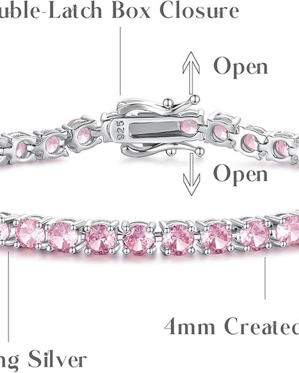 FANCIME Birthstone Bracelet Sterling Silver Gemstone Tennis Bracelets Fine Jewelry Wedding Bridal Prom Birthday Gift for Women Her, Length 7.2 Inch Width 4mm
