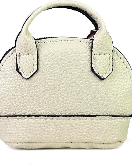 Plinvo Cute Genuine Leather Keychain Coin Purse for Women with Tassels Mini Change Pouch Brown (Off white)