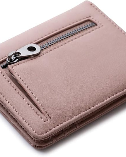 Alldaily Small RFID Wallet for Women Slim Compact Bifold Pocket Ladies Travel Mini Purse (Dark Pink)