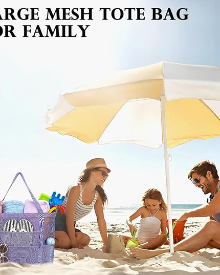Mesh Beach Bag, Large Beach Tote with Zipper Pocket, Toys Pool Bag for Family Travel Vacation Cruise Essentials
