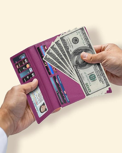Real Leather Women Wallet Leather with RFID Blocking -Trifold Card Holder Designer Ladies Clutch with ID Window Wallets