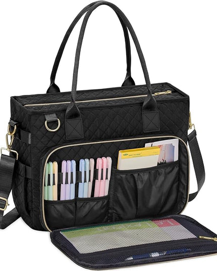 FIORETTO Teacher Tote Bag for Women with Laptop Compartment, Large Cup Holder, Zip Closure, Ideal for Work, Bible, Nurse