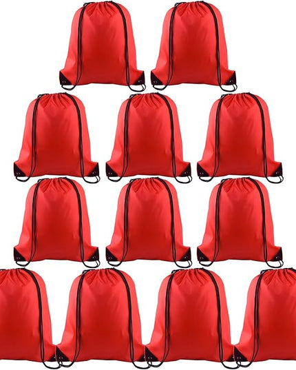 KUUQA 12 Pcs Drawstring Backpack Bags Sport Gym Sack Cinch Bags Bulk for School Traveling and Storage (Red)