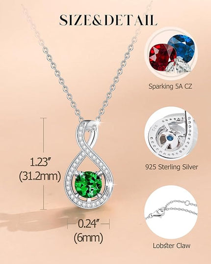 FANCIME Birthstone Necklaces for Women Fine Jewelry Sterling Silver Infinity Pendant Anniversary Birthday Gifts for Her Women Wife Mom Lady Daughter, Chain 16"+2" Extend