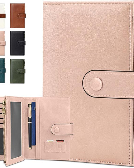 BKNOOU RFID Passport Holder Travel Wallet for Women, Compact Travel Passport Wallet with Zippered Coins Pocket, Leather Passport Cover Travel Wallet for Travel Essentials
