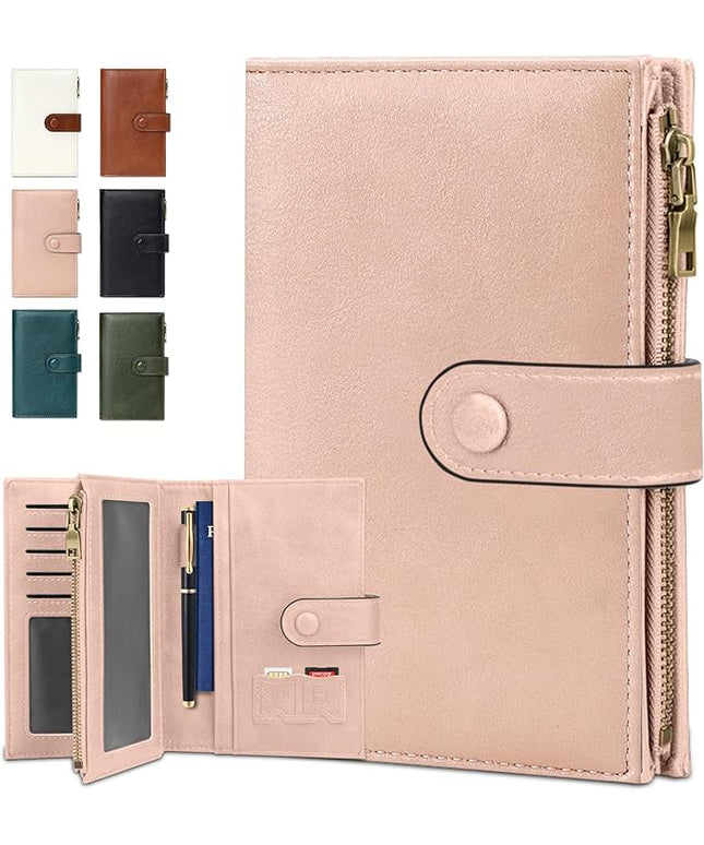 BKNOOU RFID Passport Holder Travel Wallet for Women, Compact Travel Passport Wallet with Zippered Coins Pocket, Leather Passport Cover Travel Wallet for Travel Essentials