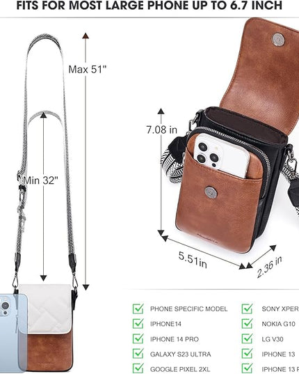 POIUGOYA Small Crossbody Bags for Women Trendy,Leather Triple Compartment Cell Phone Crossbody Wallet Purses with Card Slots