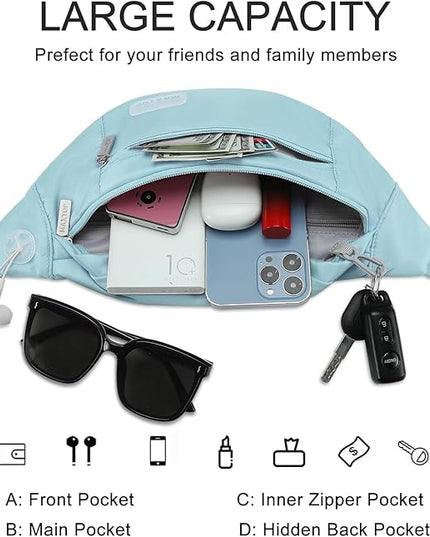 MAXTOP Large Crossbody Fanny Pack with 4-Zipper Pockets,Gifts for Enjoy Sports Festival Workout Traveling Running Casual Hands-Free Wallets Waist Pack Phone Bag Carrying All Phones