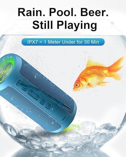 Ortizan Wireless Portable Bluetooth Speaker, IPX7 Waterproof, Dustproof and Rustproof, Powerful 24W Sound, Enhanced Bass, 30-Hour Battery, 360° Party Light, and Stereo Pairing (BT 5.3), Gifts - Blue
