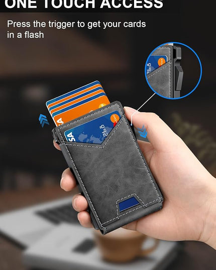 Wallet for Men RFID Wallet with 2 ID Windows & Money Clip, Slim Pop Up Card Holder for 10-12 Cards, Bifold Minimalist Smart Wallet for Front Pocket, Compact Metal Credit Card Holder, Gifts for Men