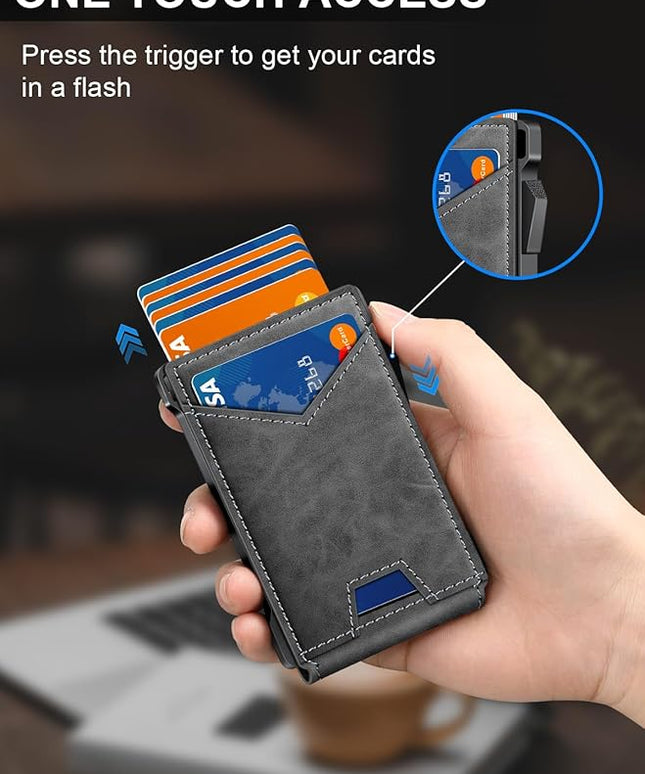 Wallet for Men RFID Wallet with 2 ID Windows & Money Clip, Slim Pop Up Card Holder for 10-12 Cards, Bifold Minimalist Smart Wallet for Front Pocket, Compact Metal Credit Card Holder, Gifts for Men