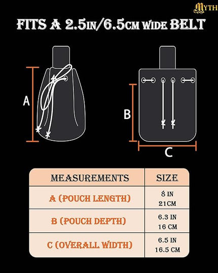 Mythrojan Drawstring Belt Pouch Renaissance Costume Accessories Jewelry Pouch Medieval Canvas Purse Viking Coin Waist Bag for LARP, Festivals, Renfaire, Reenactments - Black, 8" x 6.5"