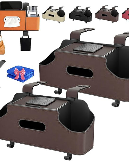 4-in-1 Car Organizers and Storage Box Multifunctional, Behind the Seat Organizer for Car, Cars Backseat Organizers with Tissue Holder and Cup Holder, Consolas Centrales De Auto (Brown 2)
