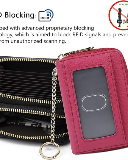 imeetu RFID Credit Card Holder, Small Leather Zipper Card Case Wallet for Women