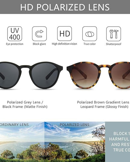 SUNGAIT Classic Vintage Round Polarized Sunglasses for Women Men Retro Style UV400