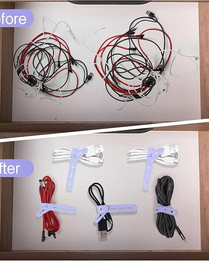 Donruby 24Pcs Silicone Cable Ties - Reusable & Washable with Locking Buckles, Adjustable Fastening Cable Management Straps, Multi-Purpose High Elasticity Cord Organizer (Purple)